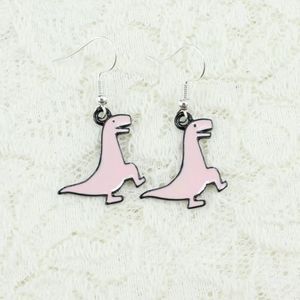 New Pink Dinosaur Silver Hook Enamel Earrings.